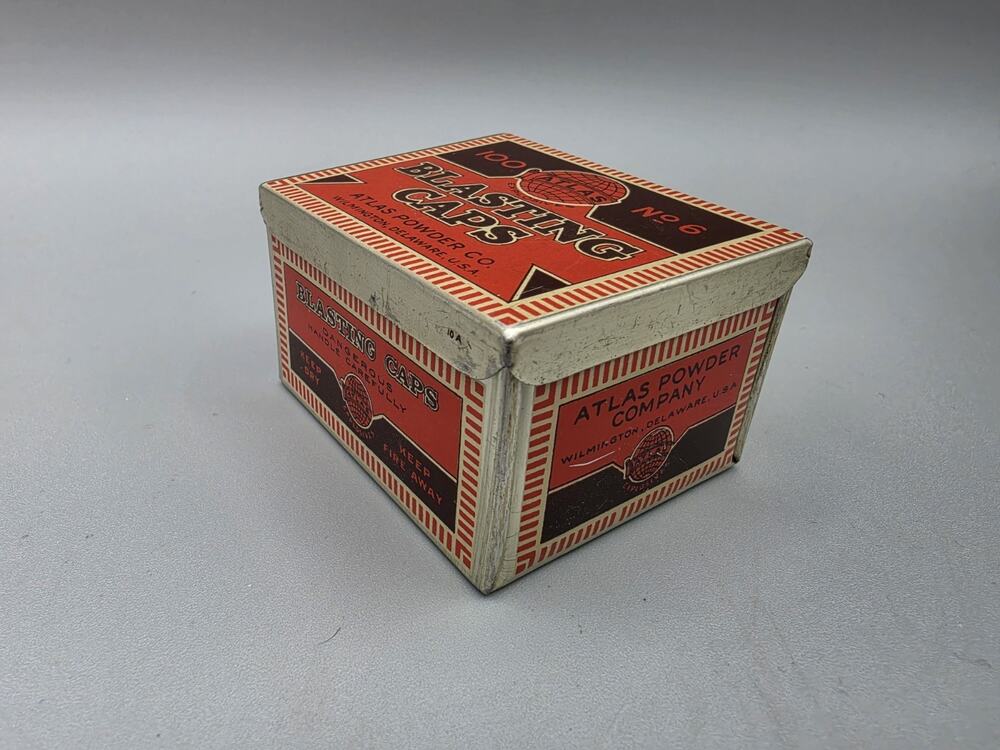 Vintage Atlas 100 Blasting Caps No. 6 Atlas Powder Co. Empty Tin Box
